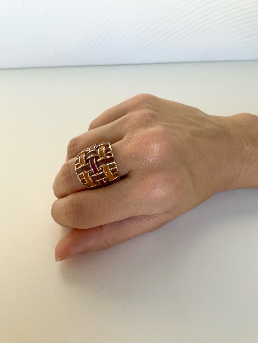 Celtic-Knotwork Inspired Metal Woven Ring | Gold Tone with colors | Size 6.5